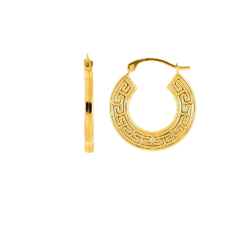 Curata 14k Yellow Gold 18mm Textured Flat Greek Key Small Hoop Earrings