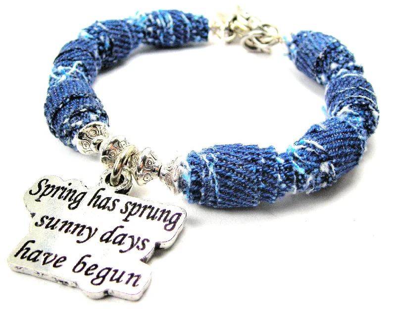 Spring Has Sprung Sunny Days Have Begun Blue Jean Beaded Toggle Bracelet