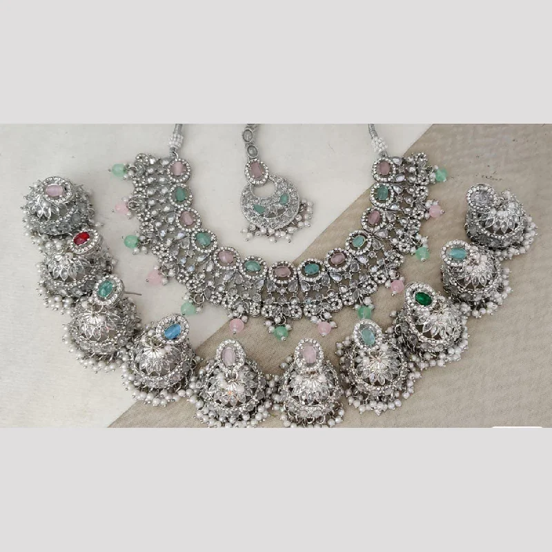 Rani Sati Jewels Silver Plated Crystal Stone And Beads Necklace Set