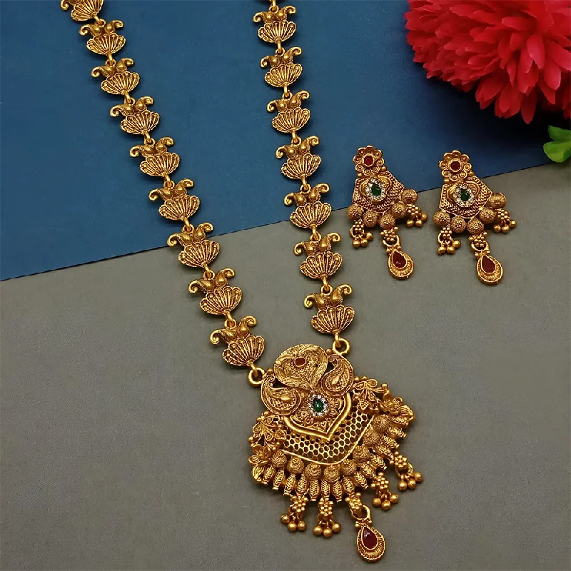 Gehana Mahal Gold Plated Pota Stone Necklace Set