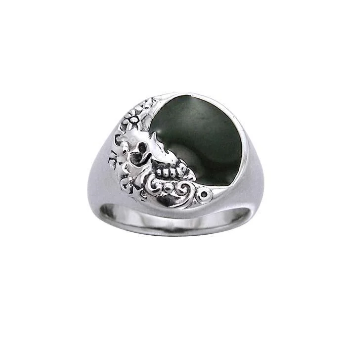 Silver Crescent Moon Ring TRI963