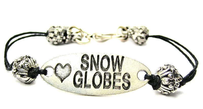 Love Snow Globes Black Cord Connector Bracelet