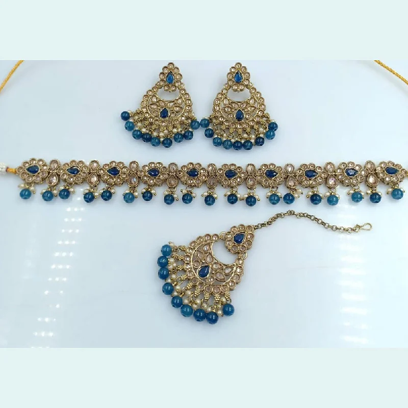 Rani Sati Jewels Gold Plated Reverse AD Choker Necklace Set