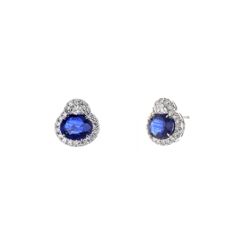 Blue Sapphire & Diamond Stud Earrings