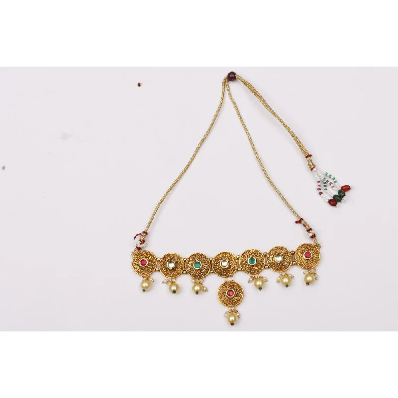 Bhavi Jewels Gold Plated Pota Stone Choker Necklace Set