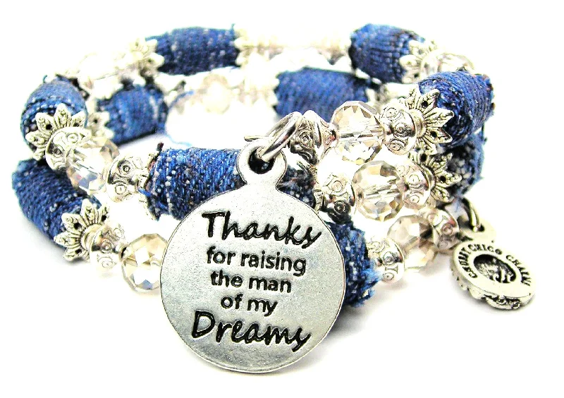 Thanks For Raising The Man Of My Dreams Blue Jean Beaded Wrap Bracelet