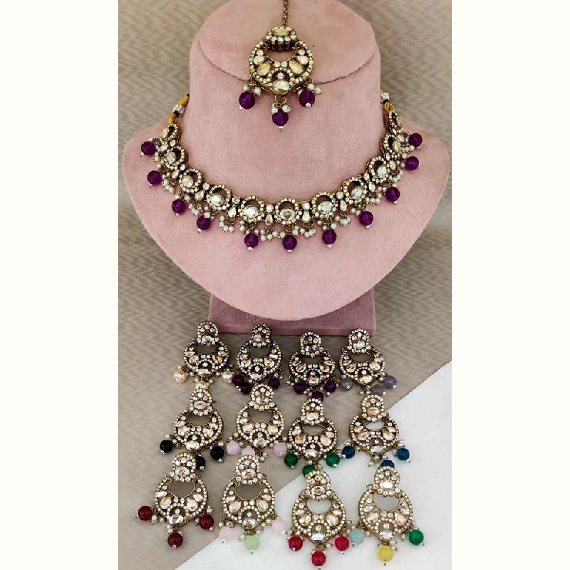 Rani Sati Jewels Gold Plated Crystal Stone Choker Necklace Set