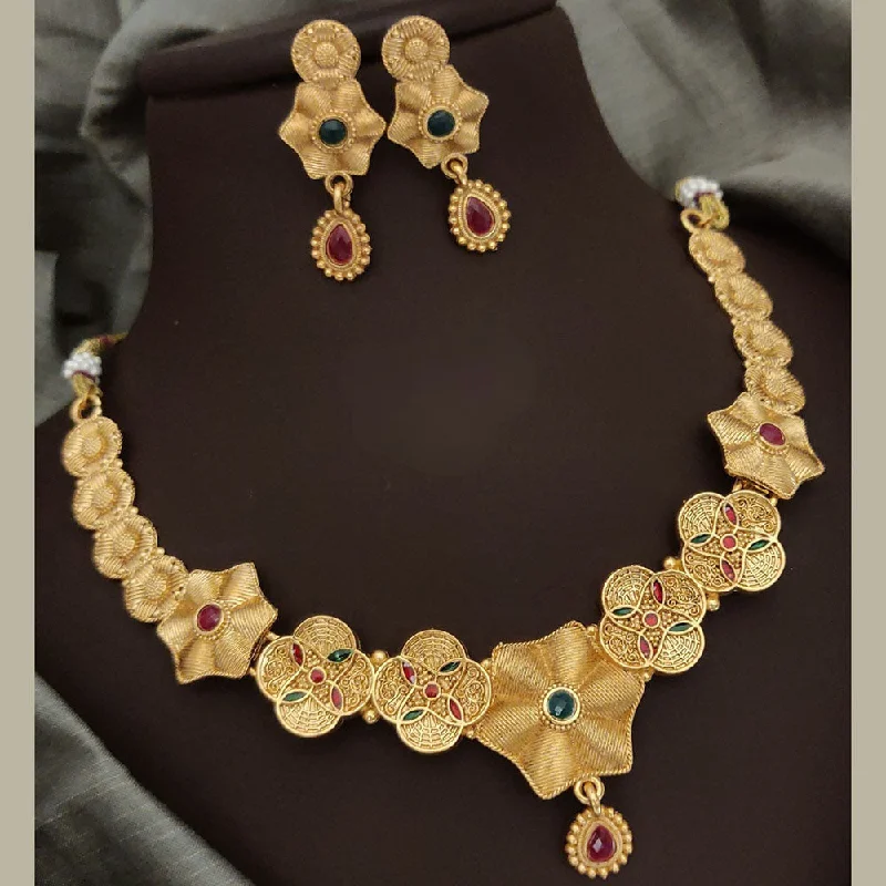 FS Collection Gold Plated Pota Stone Necklace Set