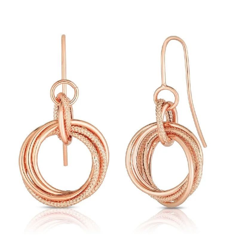 Curata 14k Rose Gold 28x17mm Textured Multi Circle Dangle Hook Earrings